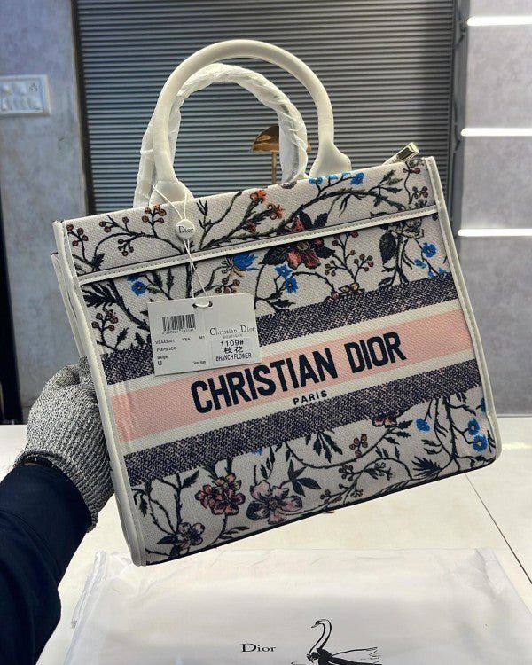 Branded CD Mini Tote Bag With Dust Bag Flower Print